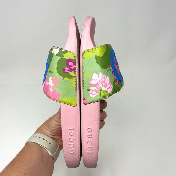 Gucci x Ken Scott GG Pursuit Floral Print Slide Slip On Flat Sandals Pink EU 37 - Picture 7 of 15